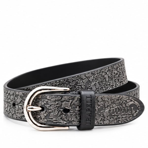 Колан от естествена кожа irapell ip 01 engraved floral black 3 см