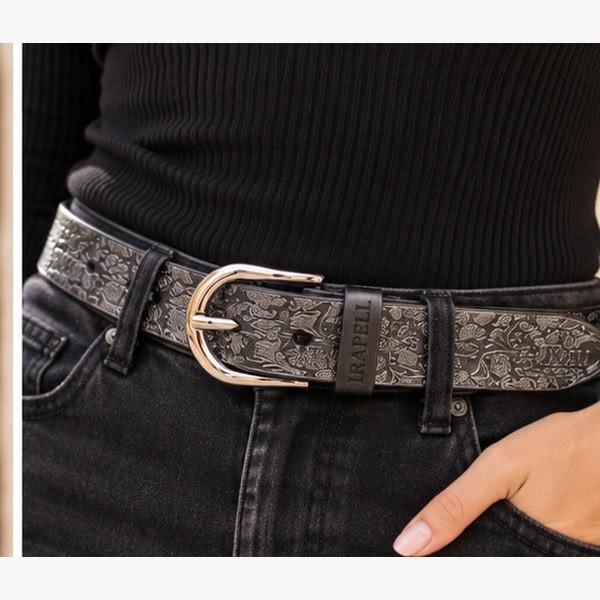 Колан от естествена кожа irapell ip 01 engraved floral black 3 см